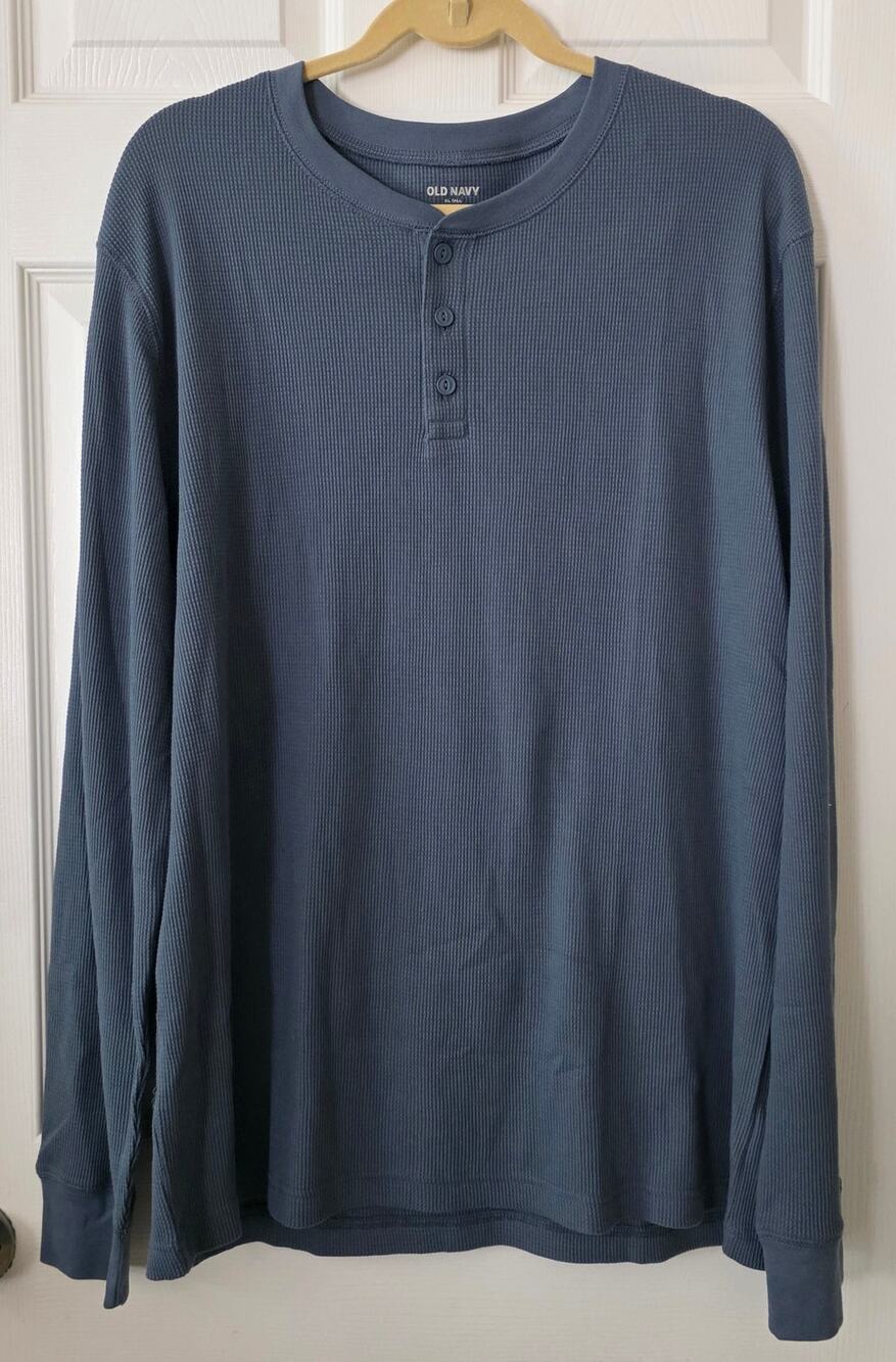 Old Navy Slate Blue Waffle Knit Thermal Henley Size XL Tall